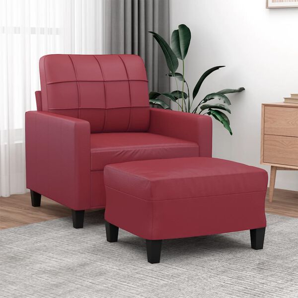 vidaXL Sofa Chair With Footstool Wine Red