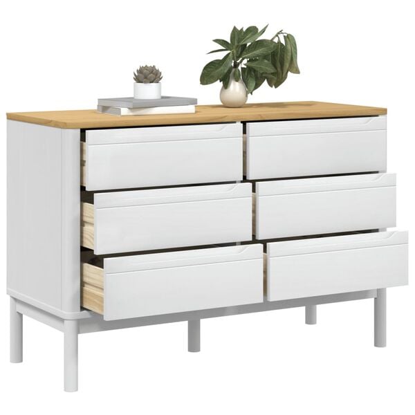 vidaXL Drawer Cabinet White Solid pine wood Medium Chest of Drawers