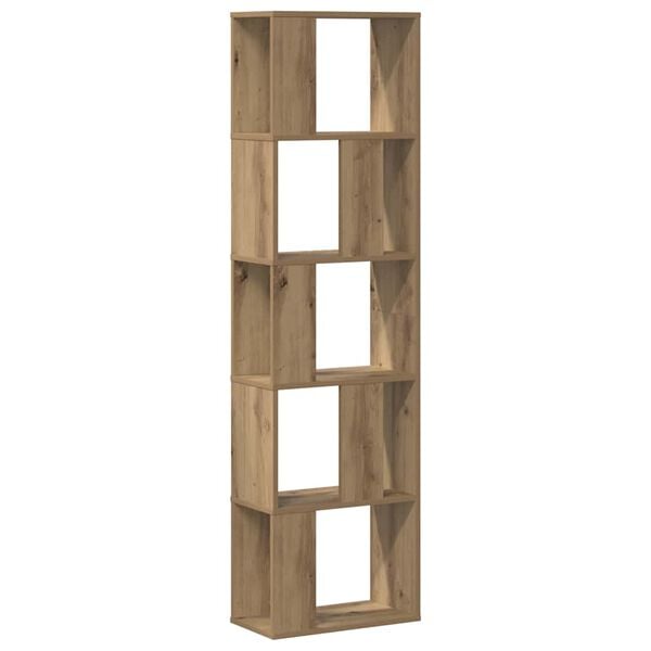 vidaXL Bookcase 5-Tier Artisian Oak 17.7x9.3x64.0" Engineered Wood