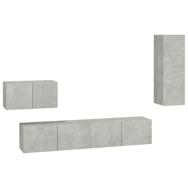vidaXL TV Cabinet Set Set of 4 Concrete Grey Engineered Wood Medium