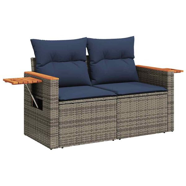 vidaXL 9 Piece Patio Sofa Set with Cushions Gray Poly Rattan Acacia