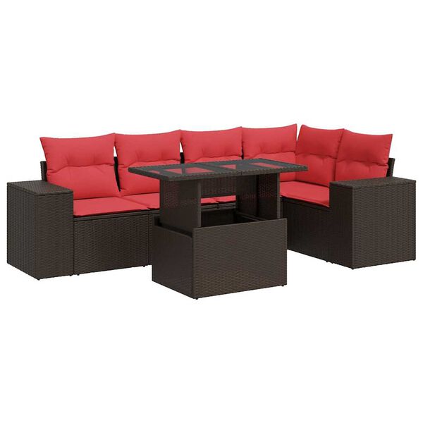 vidaXL 6 Piece Patio Sofa Set with Cushions Brown Poly Rattan Acacia