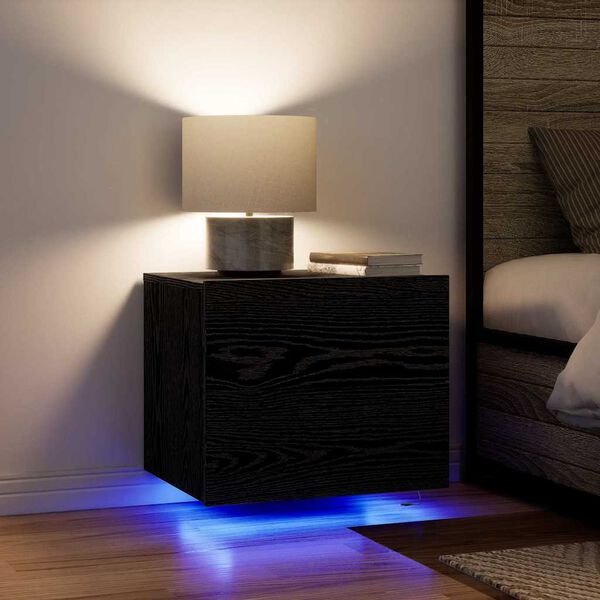 vidaXL Bedside Cabinet with Drawer Black Oak 19.69 x 15.35 x 16.14 in