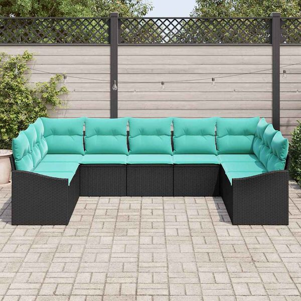 vidaXL Garden Sofa Set 9 pcs Black and Turquoise Poly Rattan