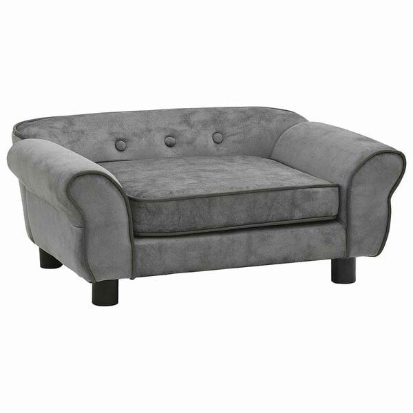 vidaXL Dog Sofa Dark Grey Plush (80% polyester, 20% cotton), solid fir wood