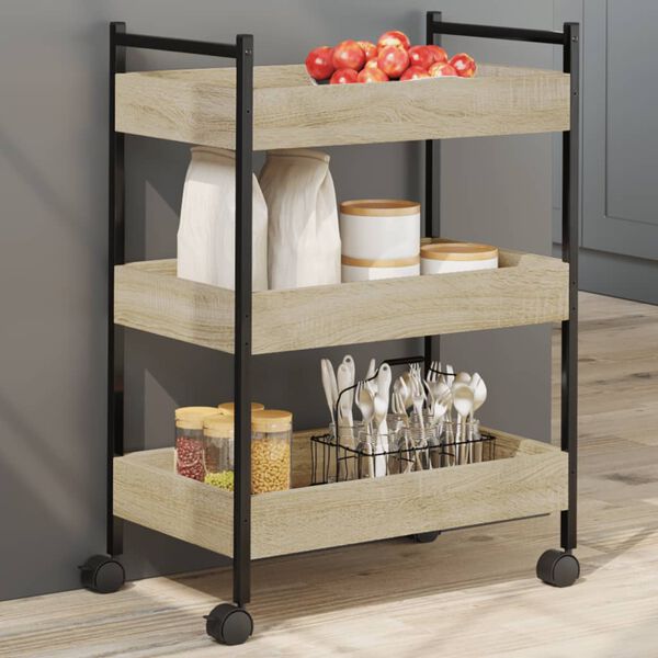 vidaXL Kitchen Trolley Sonoma Oak 19.7"x11.8"x27.6" Engineered Wood