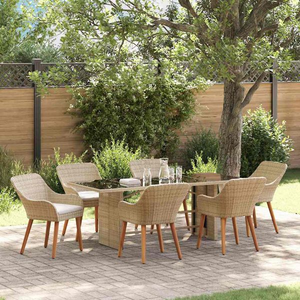 vidaXL Garden Dining Set with Cushion 7 pcs Beige poly rattan