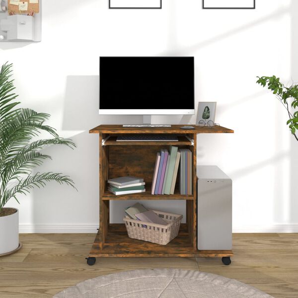 vidaXL Computer Desk Smoked Oak Engineered Wood Compact Computer Desk