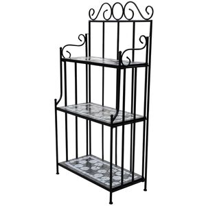 vidaXL Plant Stand Black and White Iron and Ceramic Large