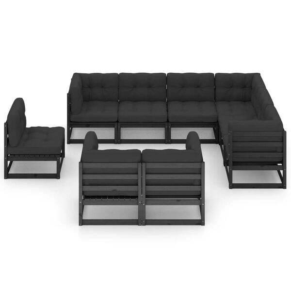 vidaXL Garden Lounge Set Black Solid pine wood, 100% polyester Large