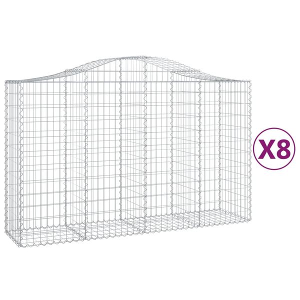vidaXL Gabion Basket Set of 8 Silver Galvanized Iron Large Durable