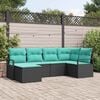 vidaXL Sofa Set with Cushion 6 pcs Black and Turquoise Poly Rattan