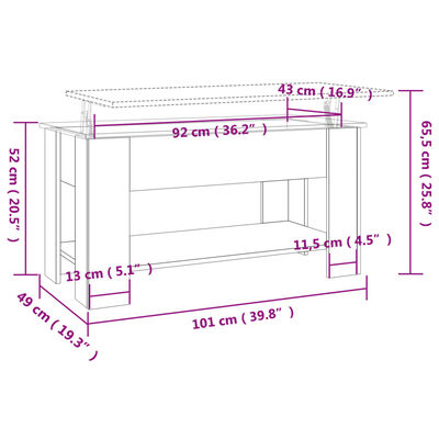 vidaXL Coffee Table Gray Sonoma 39.8"x19.3"x20.5" Engineered Wood