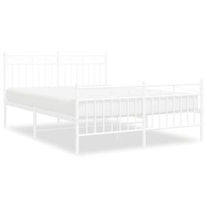 vidaXL Bed Frame White Powder-Coated Steel Full Bed Frame Rectangular