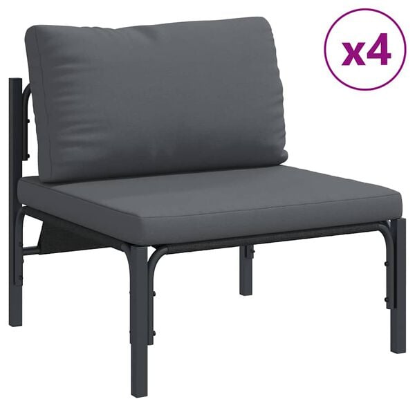 vidaXL Garden Sofa Set with Cushion 6 pcs Black Steel