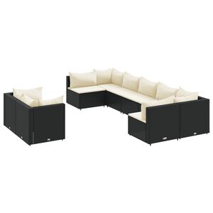 vidaXL Patio Sofa Set Set of 9 Black Poly Rattan 9 Piece Modular
