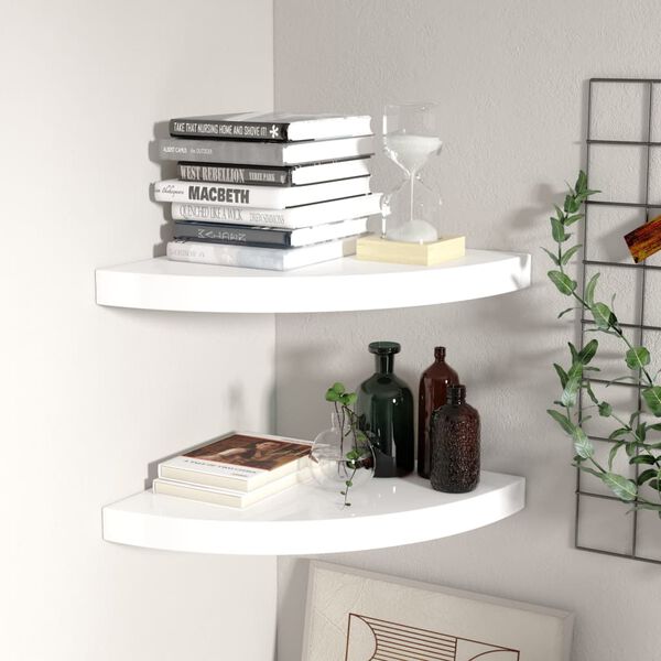 vidaXL Corner Shelf Set of 2 High gloss white Honeycomb MDF, metal