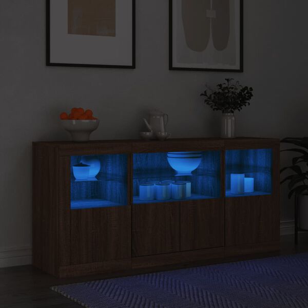 vidaXL Sideboard Brown oak Engineered wood, glass 56.1 x 14.6 x 26.4 in