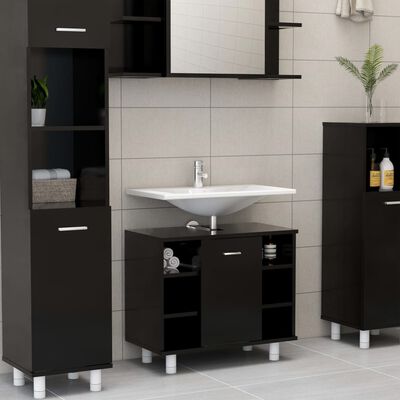vidaXL Bathroom Cabinet Black 23.6"x12.6"x21.1" Engineered Wood