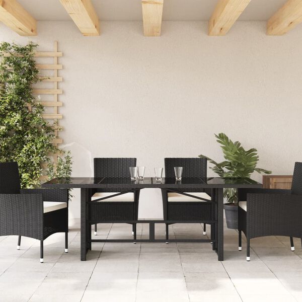 vidaXL Garden Table Black PE rattan, powder-coated steel, tempered glass