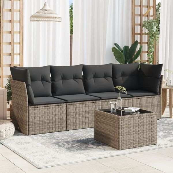 vidaXL Garden Sofa Set Grey PE Rattan Medium Modular Garden Sofa Set