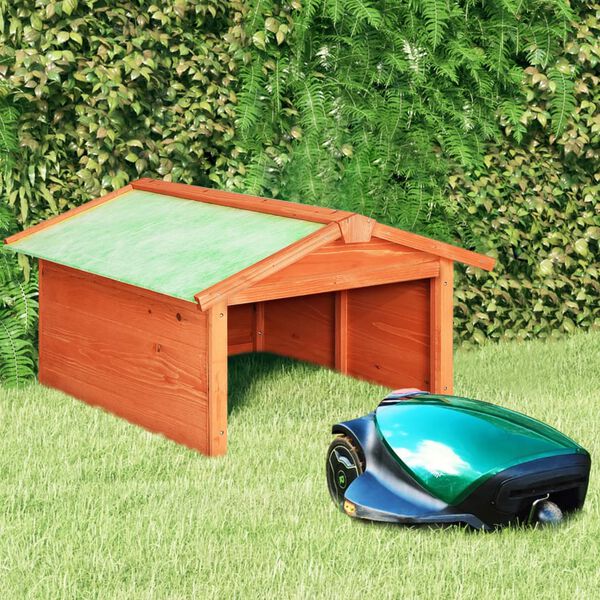 vidaXL Lawn Mower Garage Brown, Green Solid Firwood, Plywood Medium