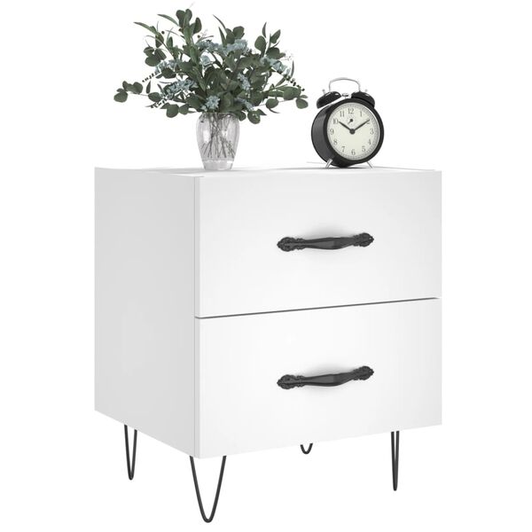 vidaXL Bedside Cabinet Set of 2 White Engineered wood, iron Medium