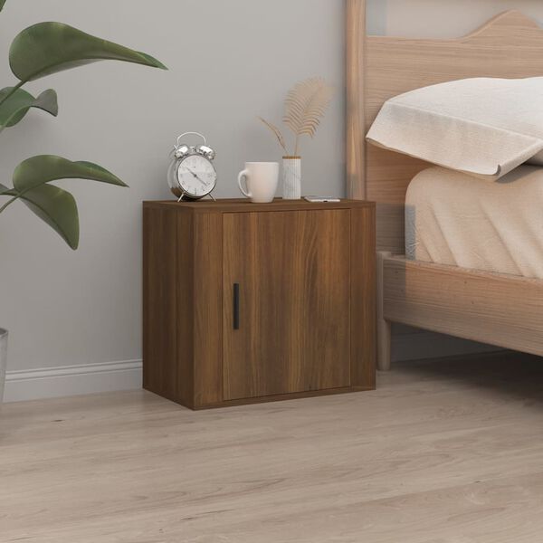 vidaXL Wall-mounted Bedside Cabinet Set of 2 Brown oak Engineered wood