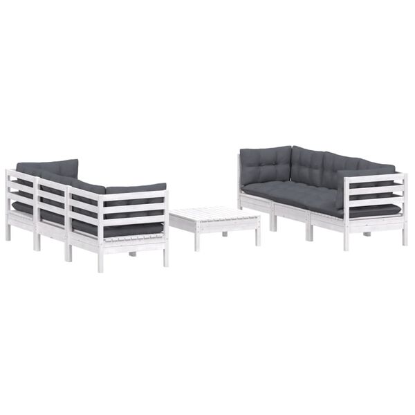 vidaXL Garden Lounge Set White Solid pinewood, fabric (100% polyester)