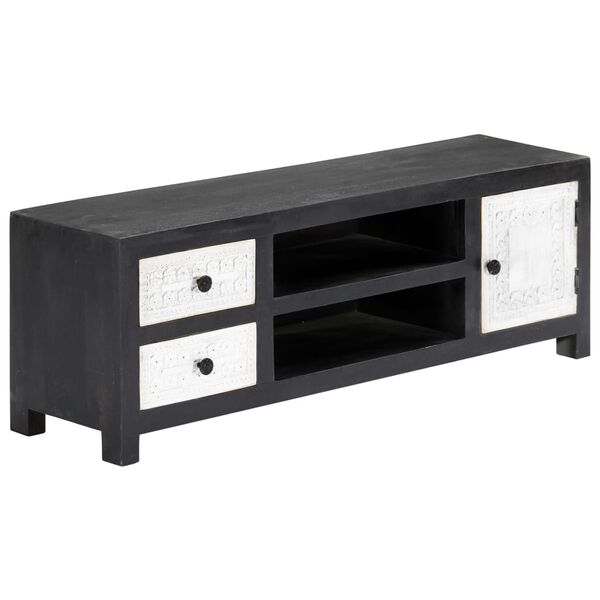vidaXL TV Cabinet Gray and White Solid Mango Wood, MDF Medium TV Cabinet
