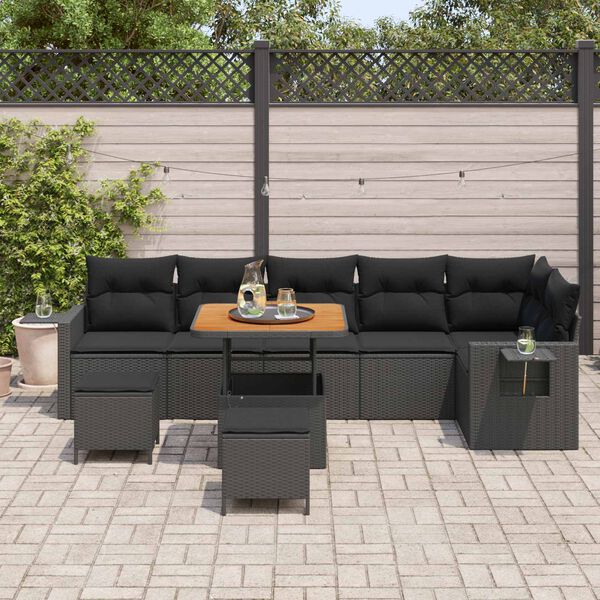 vidaXL Garden Sofa Set with Cushion 11 pcs Black Poly Rattan
