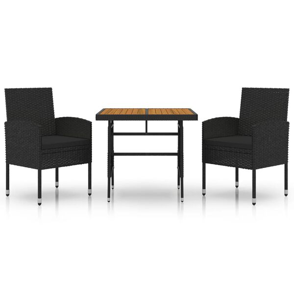 vidaXL Outdoor Dining Set Black PE rattan, steel, solid acacia wood Small