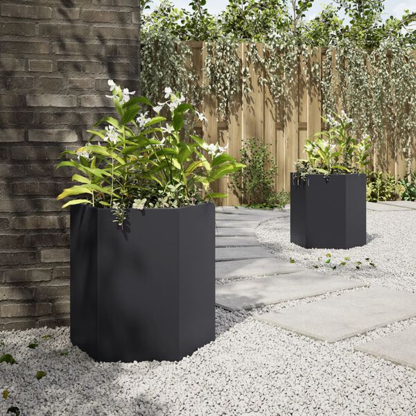 vidaXL Garden Planter Set of 2 Black Steel Medium Durable