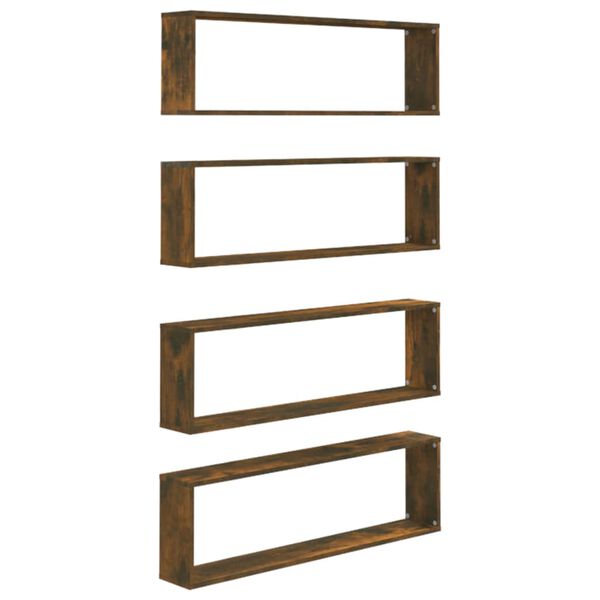 vidaXL Wall Cube Shelf Set of 4 Smoked Oak Engineered Wood Standard