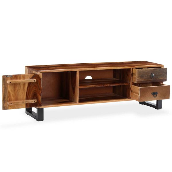 vidaXL TV Cabinet Natural Wood Solid Acacia Wood, Steel Standard