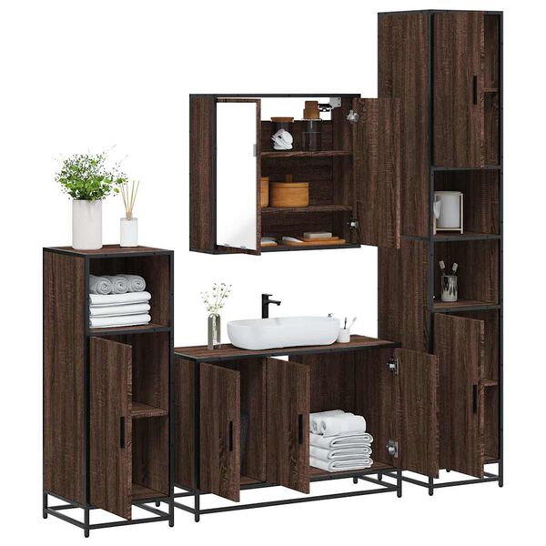 vidaXL Bathroom Furniture Set Brown Oak Engineered Wood, Metal Large