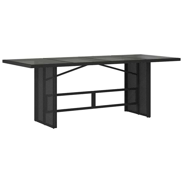 vidaXL Garden Table Black PE rattan, powder-coated steel, tempered glass