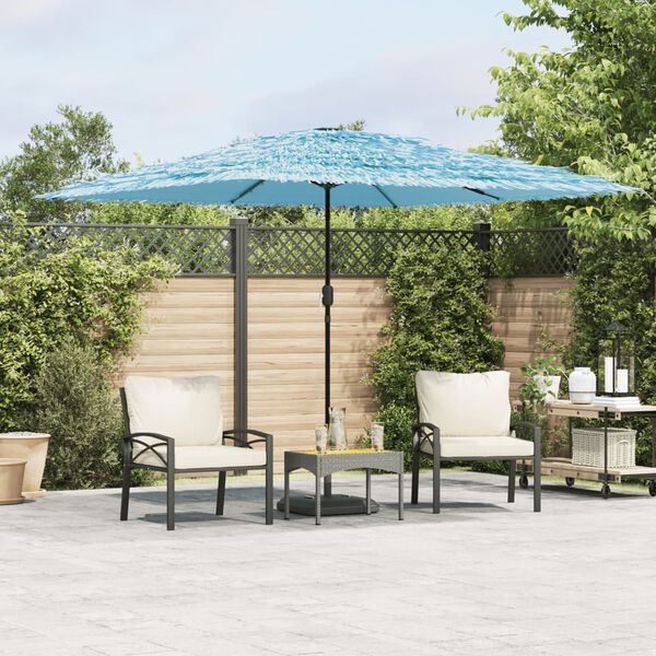 vidaXL Garden Parasol Blue Polyester, Steel, Straw Large