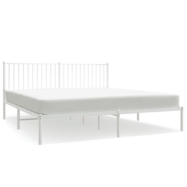 vidaXL Bed Frame White Powder-coated steel King Bed Frame Rectangular