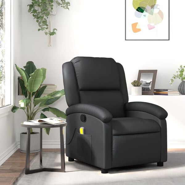 vidaXL Massage Recliner Chair Black Real leather, metal, plywood Large
