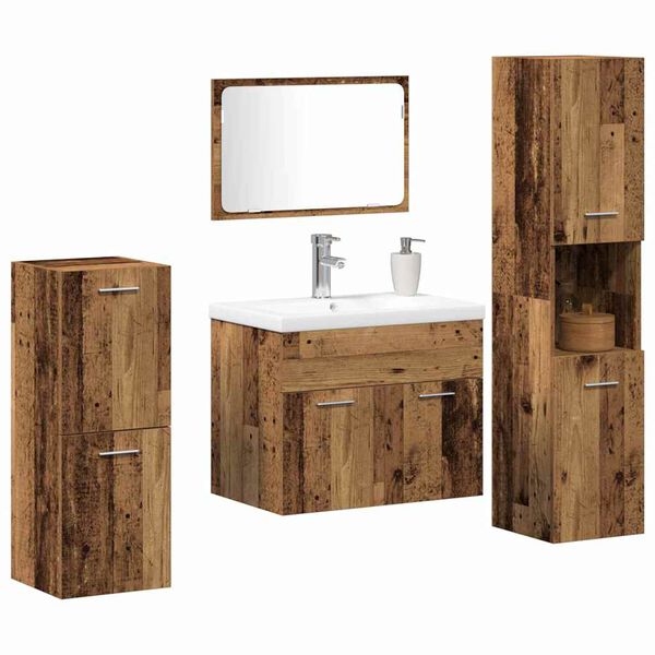 vidaXL Bathroom Furniture Set with Door 4 pcs Old Wood Engineered Wood