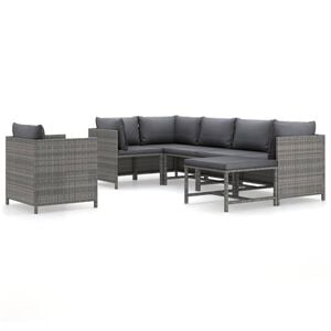 vidaXL Garden Lounge Set Grey PE Rattan, Powder-Coated Steel 7-Piece Set