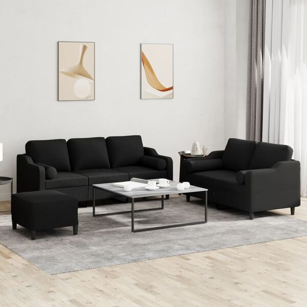 vidaXL Sofa Set Black Fabric (100% polyester), Metal, Textilene, Plywood