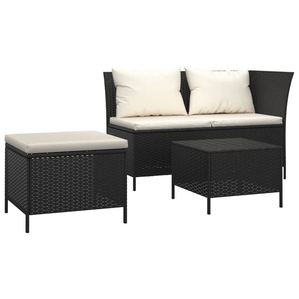 vidaXL Garden Lounge Set Black and Cream White