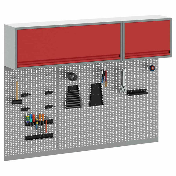 vidaXL Tool Cabinet and Pegboard Set 5 pcs Red 150 x 25 x 115 cm Steel