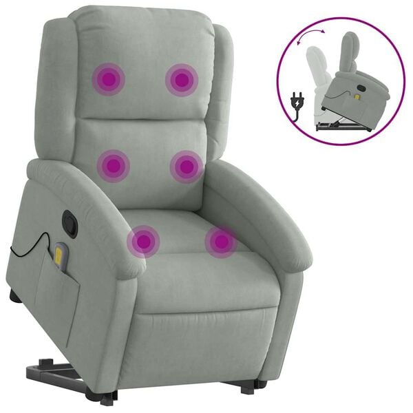 vidaXL Stand Up Massage Recliner Chair Light Gray