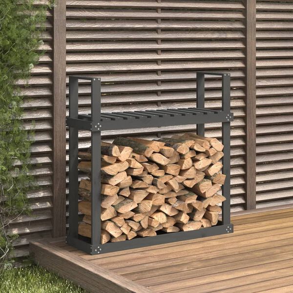 vidaXL Firewood Rack Grey 43.3x13.8x42.7" Solid Wood Pine