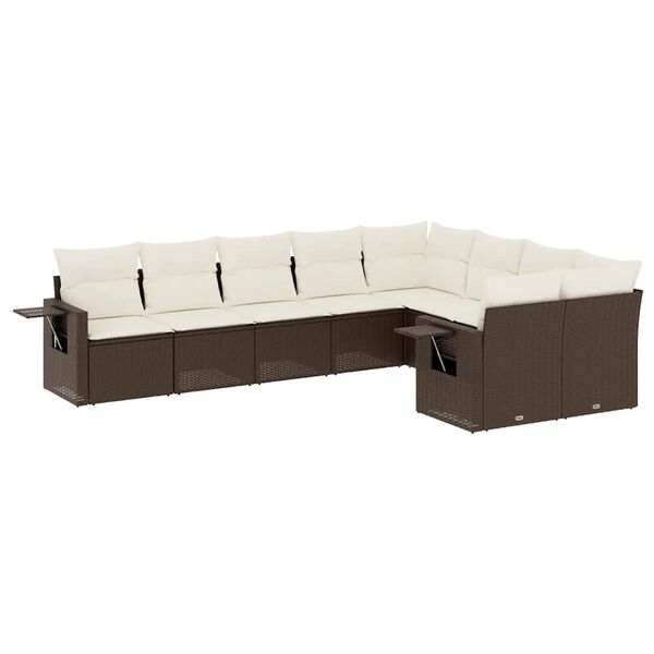 vidaXL Garden Sofa Set Brown, Cream White Poly Rattan, Powder-Coated Steel