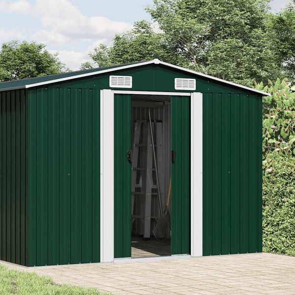 vidaXL Garden Shed Green Galvanized steel 101.2 x 306.3 x 71.3 in