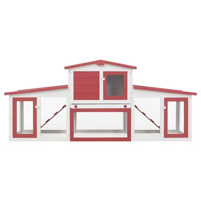 vidaXL Outdoor Large Rabbit Hutch Red and White 80.3"x17.7"x33.5" Wood